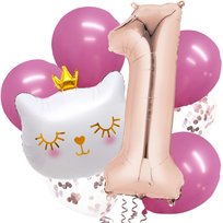 Zestaw Balonów Biały Kotek Kot Cyfra Rose Gold - 1