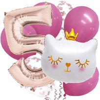 Zestaw Balonów Biały Kotek Kot Cyfra Rose Gold - 5