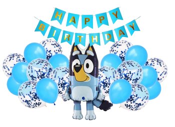 Zestaw balonów Bluey niebieskie balony Gotowy Zestaw na Urodziny Baner Happy Birthday - Szafran Limited