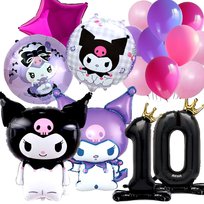 Zestaw balonów dekoracja Kuromi Czarna Cyfra z koroną - 10
