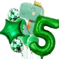 Zestaw balonów Dino Uśmiechnięty Dinozaur z cyfrą Smok - 5