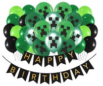 Zestaw balonów dla Gracza Minecraft Gamer Urodziny gamingowe Baner Happy Birthday hel