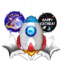 Zestaw Balonów Foliowych na Urodziny Kosmos Rakieta 5 szt