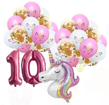 Zestaw Balonów Jednorożec 10 Urodziny Hel 33Szt - Hopki