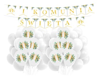 Zestaw balonów Komunia Święta eukaliptus Gotowy zestaw dekoracji na Komunię IHS Baner ozdoby - inna (Inny)