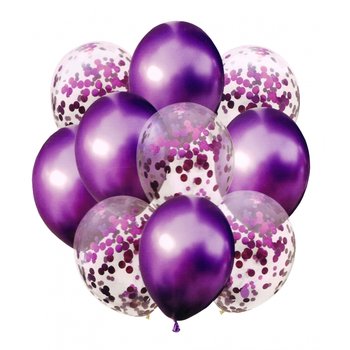 Zestaw balonów metal fiolet i konfetti 33cm 10 szt. - MK Trade