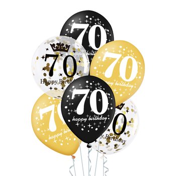 Zestaw balonów na 70 urodziny, czarno-złote, 30cm, 6 szt. - PartyPal