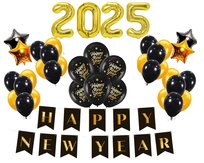 Zestaw balonów na Sylwestra złoty Baner Happy New Year 2025 złote cyfry