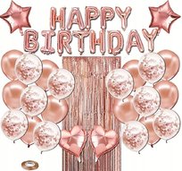 ZESTAW BALONÓW NA URODZINY BALONY NA 18 30 40 KURTYNA ROSE GOLD KONFETTI