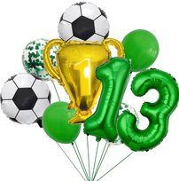 Zestaw Balonów urodzinowych 8szt Sport Piłka Nożna Puchar Zielona Cyfra - 13