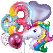 Zestaw balonów urodzinowych cyfra 80cm Jednorożec - 3
