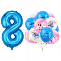 ZESTAW BALONÓW URODZINOWYCH LILO I STITCH SAMBA ANGEL CYFRA 8 NIEBIESKA