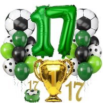 Zestaw balonów urodzinowych Sport Piłka Nożna Puchar świeczka cyfra - 17