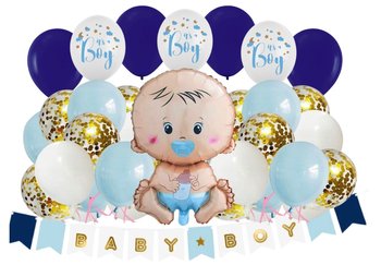 Zestaw balonów Witaj w Domu Powitanie Chłopca syna Roczek Chrzest niebieski - Szafran Limited