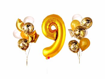 Zestaw balonów z cyfrą dziewięć złoty - 16 szt. - MK Trade
