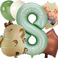 Zestaw balonów z kapibarą i zieloną cyfrą - 8