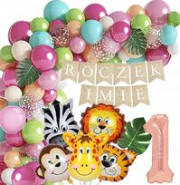 Zestaw Balony Dżungla Safari na 1 Roczek Urodziny Dekoracje Zwierzątka ZOO