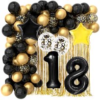 Zestaw balony na 18 urodziny cyfry dekoracja czarne złote osiemnastkę mocne