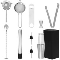 Zestaw barmański 11 elementów do drinków shaker ze szklanicą stal nierdzewna srebrny