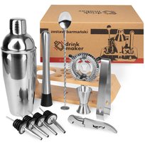 Zestaw Barmański Do Drinków 12 El. Shaker 750 Ml 3-Częściowy Cobbler Jigger Strainer Muddler Ubijak Do Drinków Ze Stojakiem Bambusowym