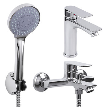 Zestaw baterii łazienkowych umywalkowa wannowo prysznicowa srebrny - Yoka - Yoka Home