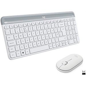 Zestaw bezprzewodowej klawiatury i myszy Logitech Slim MK470, układ hiszpański QWERTY – biały - Logitech