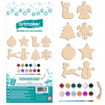 Zestaw Bombek Do Malowania Zawieszki Drewniane Diy Malowania 8Szt. Farby - Artmaker