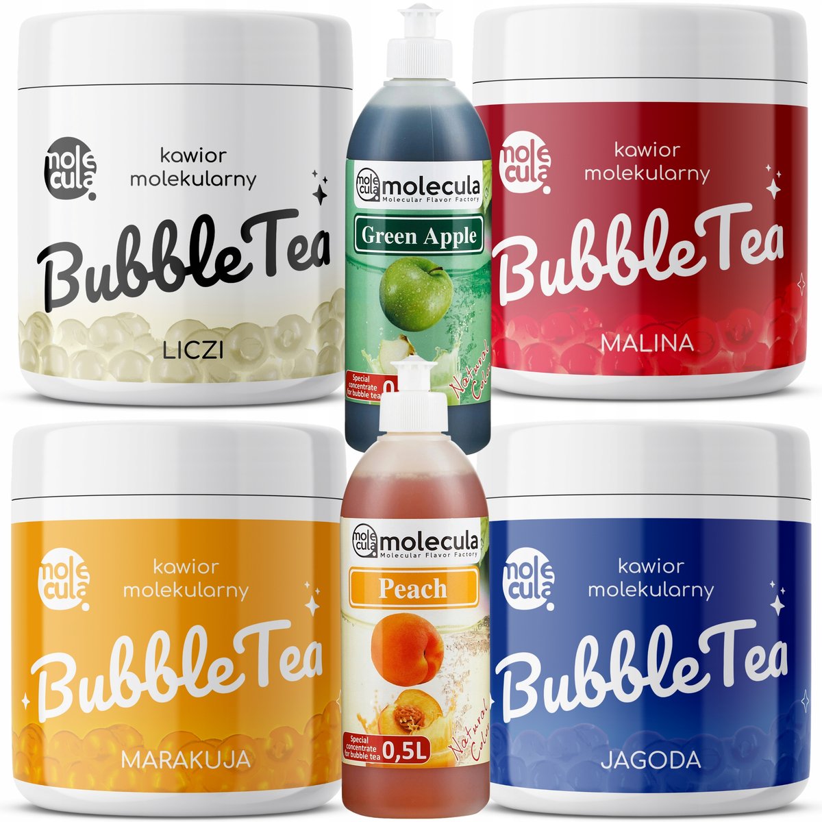 Zestaw Bubble Tea, Kuleczki Liczi, Malina, Marakuja, Jagoda, Syrop