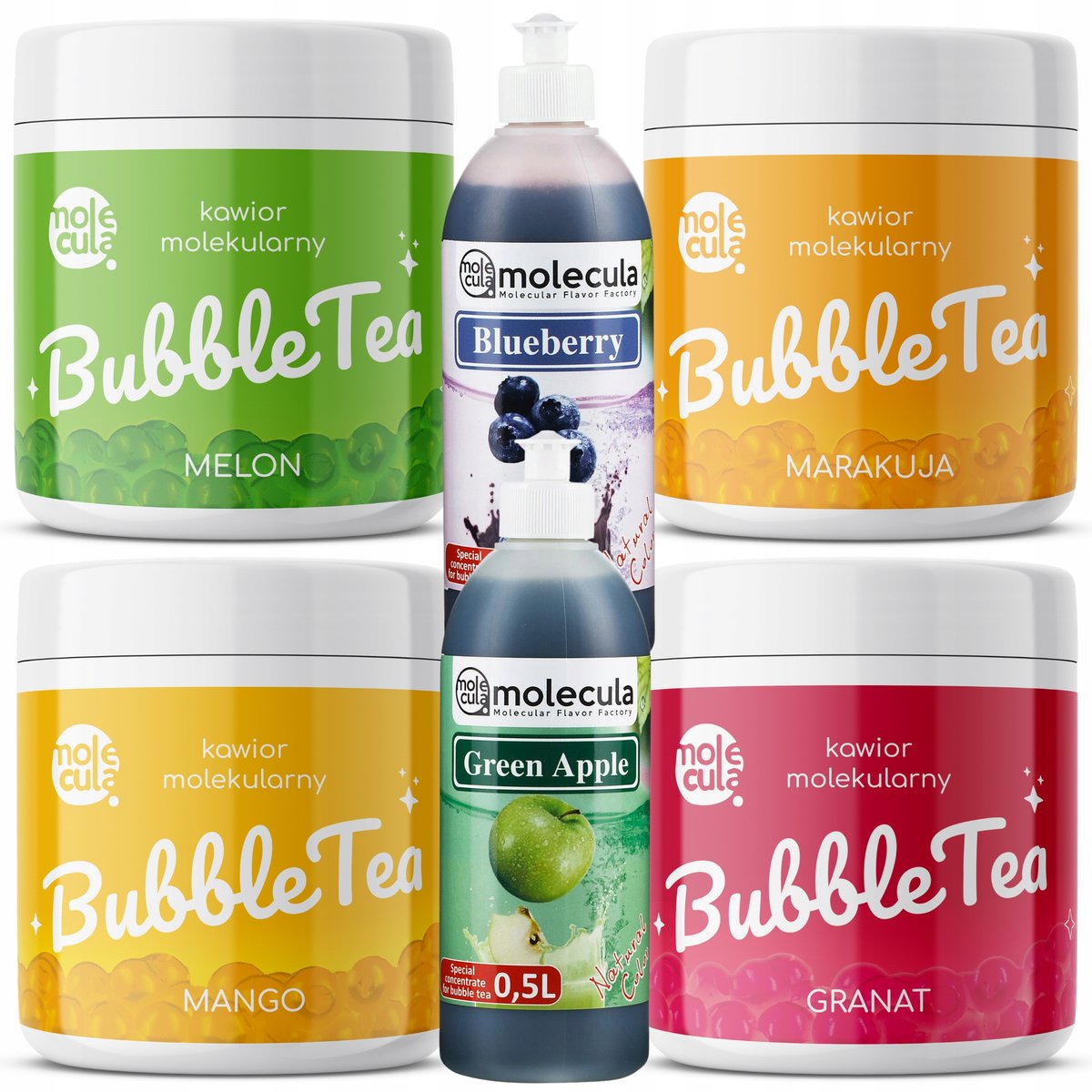 Zestaw Bubble Tea, Kuleczki Melon, Granat, Marakuja, Mango, Syrop