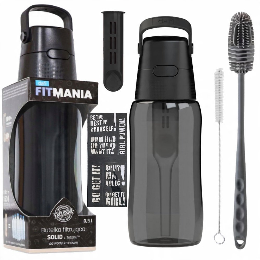 Zestaw Butelka Dafi Solid FitMania 0,5l czarna + 2x szczoteczki do ...