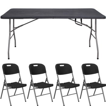 Zestaw cateringowy, stół 180 cm z 4 krzesłami składany na bankiet, zestaw turystyczny czarny - Springos