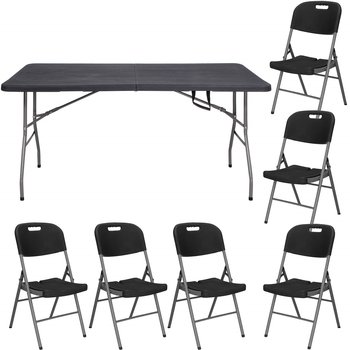 Zestaw cateringowy, stół 180 cm z 6 krzesłami składany na bankiet, zestaw turystyczny czarny - Springos