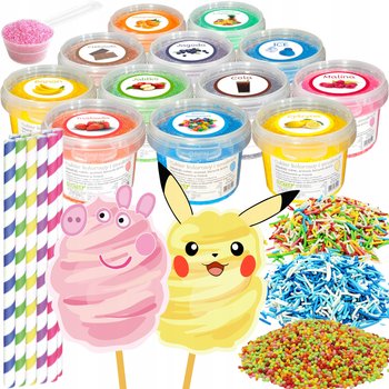 Zestaw Cukier 12x 100g Kolorowy Smakowy Do Waty Cukrowej Wiaderka + Dodatki - Inna marka