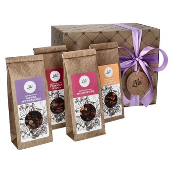 Zestaw czterech herbat w opakowaniu prezentowym (Śliwka, Malina, Wiśnia, Pomarańcza) Lile Tea LI-068-53-G - Lile