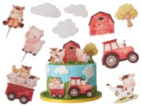 Zestaw Dekoracje Na Tort Farma Traktor 10 El. 2D