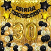 ZESTAW DEKORACJI BALONY 30 URODZINY ZŁOTE CZARNE KURTYNA ŚCIANKA IMPREZA XL