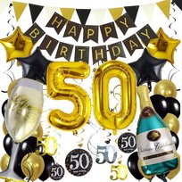 ZESTAW DEKORACJI BALONY 50 URODZINY ZŁOTE CZARNE PARTY ŚCIANKA IMPREZA XXL