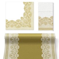 Zestaw dekoracji na chrzest i komunię, złota koronka