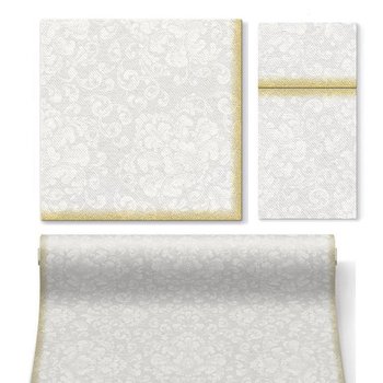 Zestaw dekoracji stołu na chrzest i komunię, srebrno-złoty - NiebieskiStolik