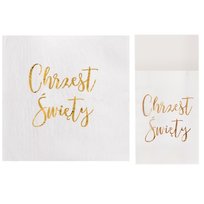 Zestaw dekoracji stołu na chrzest z napisem, złotym