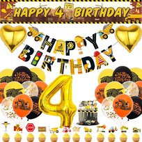 Zestaw Dekoracji Urodzinowych z Koparką Balony Budowlane 4 Urodziny Chłopca
