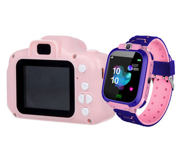 Zestaw dla dzieci kamera aparat Forever Smile SKC-100 + zegarek smartwatch Q12 różowy - Forever