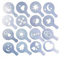 ZESTAW DO DEKORACJI KAWY DEKORATOR SZABLONY PREZENT DLA KAWOSZA BARISTY 16x