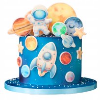 ZESTAW do dekoracji tortu KOSMOS 2D 16 el figurki na tort cukrowe opłatek