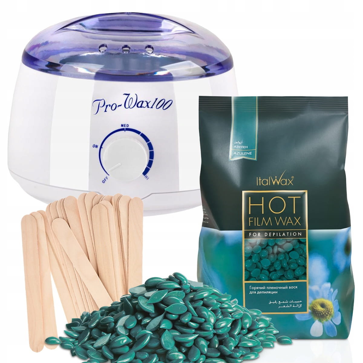 Zestaw do depilacji woskiem w dropsach Azulen 500g + podgrzewacz
