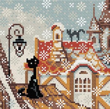 Zestaw do diamond painting, Zimowe miasto i koty