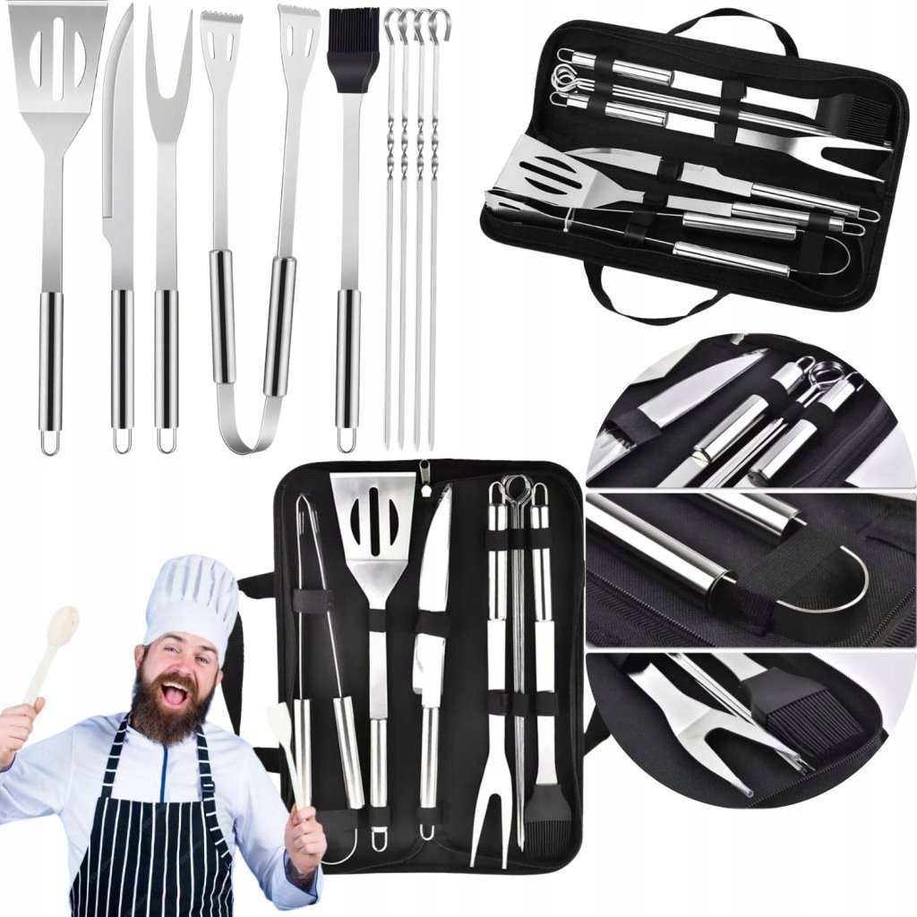 ZESTAW DO GRILLOWANIA AKCESORIA DO GRILLA ZE STALI NIERDZEWNEJ 10W1 ETUI