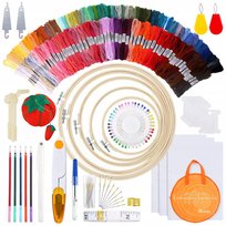 ZESTAW DO HAFTOWANIA HAFTU WYSZYWANIA DIY NICI IGŁY TAMBORKI +124SZT MULINY