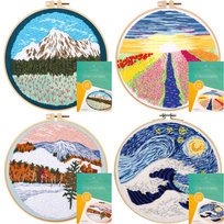 Zestaw Do Haftowania Wyszywania Haftu 4 Szt. Gotowe Wzory Tamborek Muliny Igły Do Haftowania