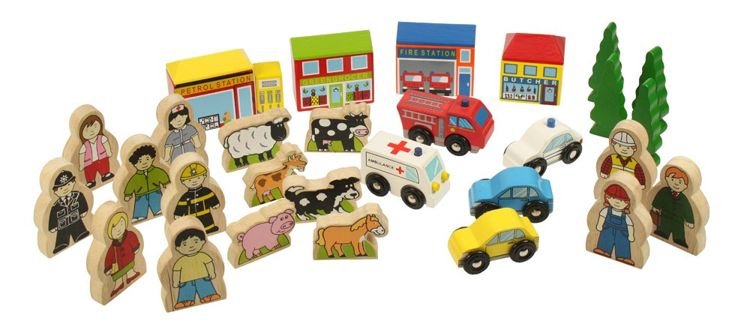 Zestaw do kolejki drewniane akcesoria do rozbudowy dla dzieci Bigjigs Rail